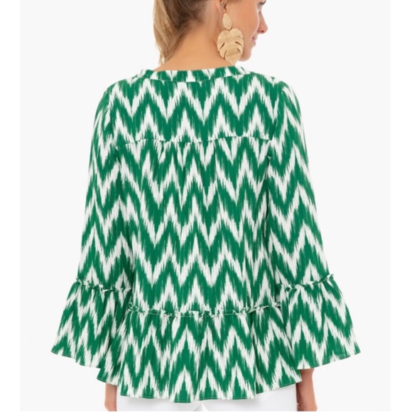 Tuckernuck Pomander Place Ikat Print Kenzo Top Green - Picture 2 of 6